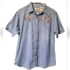 Northern Reflections Shirt Womens Large  Denim Embroidered Garden Grandma Core